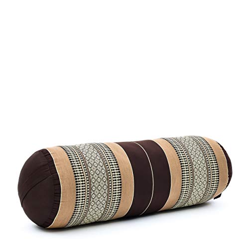 Leewadee Pilates roll yoga bolster cojín de yoga, producto natural ecológico, 65x25x25 cm, kapok, marrón